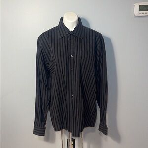 CK Calvin Klein Men’s Black/Gray Striped Long Sleeve Dress Shirt. 18 36/37 XXL
